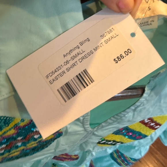 Fantastic Fawn Easter Egg Sequin Mini Dress Pastel Blue Puff Sleeve Tiered S - Picture 6 of 8